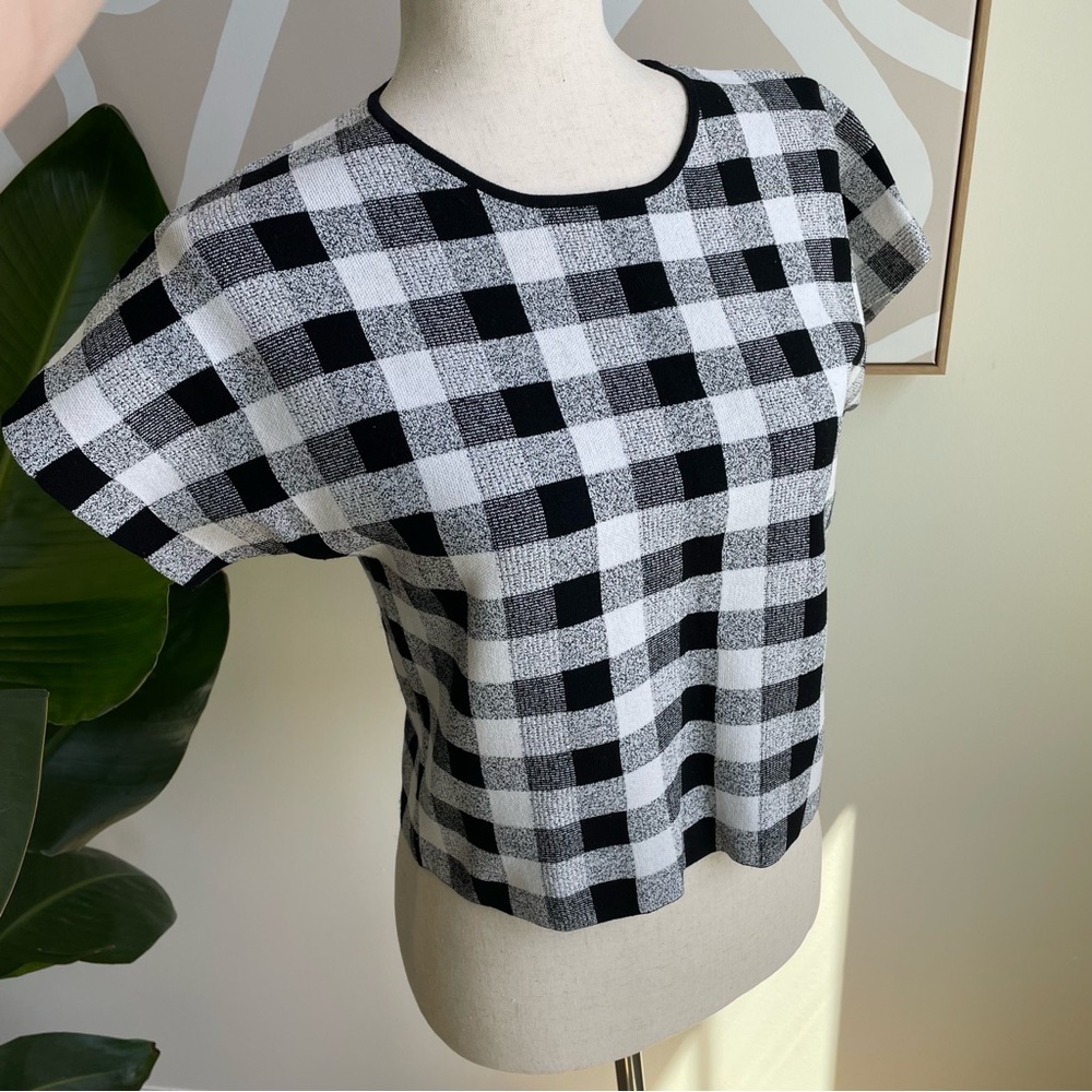 Theory Black and White Checkered Women's Top M
